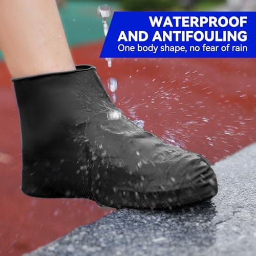 BQMEZRNUS 4Pairs Black Waterproof Shoe Covers, Non-Slip Reusable — view 6