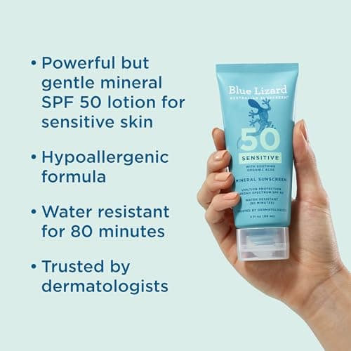 Blue Lizard SENSITIVE Mineral Sunscreen with Zinc Oxide, SPF 50+, Water Resistant, UVA/UVB Protection with Smart Cap Technology - Fragrance Free, 3 oz. Tube — view 2