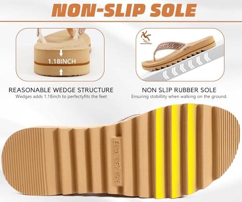 KuaiLu Womens Orthotic Flip Flops with Arch Support Yoga Mat Cushion Fashion Rhinestone Sandals Summer Walking Beach Travel Thong Slides Comfy Plantar Fasciitis Indoor Outdoor Sandles Beige 7 — view 6