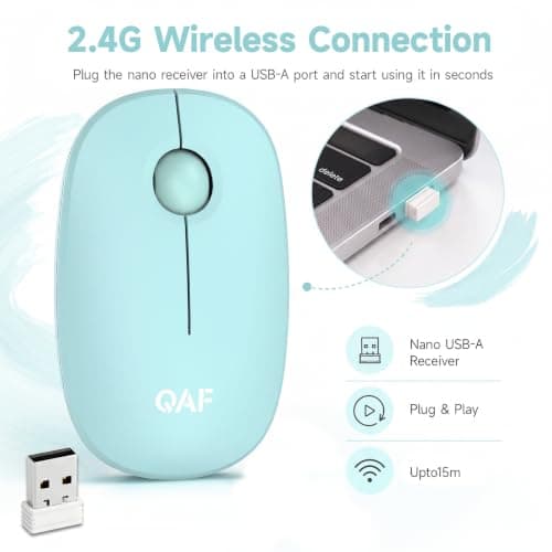 qaf Wireless Mouse 2.4G, Small Compact USB Mouse with Nano Receiver, Quiet Click, 1600 DPI, AA Battery Mouse, Portable Travel Mouse for Laptop, PC and Mac with USB-A — view 3