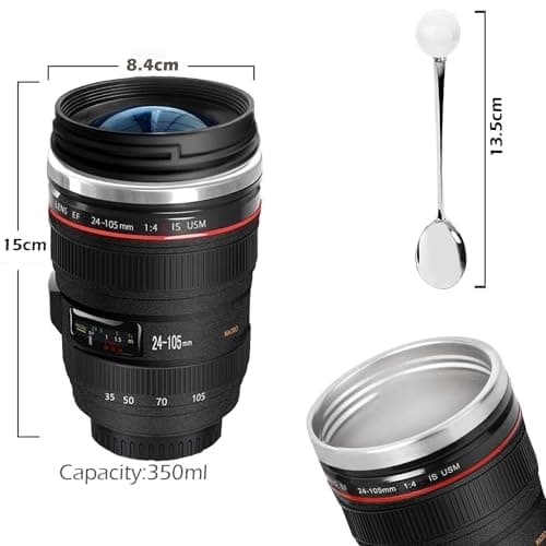 Cefrank Camera Lens Mug Travel Coffee Mug Steel Insulated Cup - 350ml Black — view 3