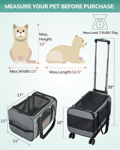 Morpilot Cat Carrier with Wheels Airline Approved, Pet Dog Carrier with Wheels for Small Dogs, Rolling Cat Carrier for Large Cats Puppy Stroller Detachable and Foldable Pet Travel Bag Dark Gray — view 4