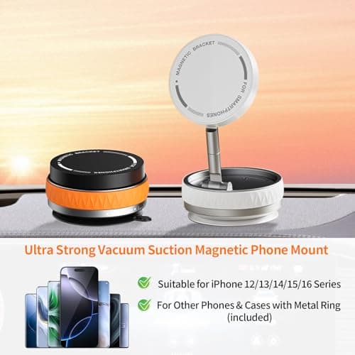 Astriva Maglock Vacuum Magnetic Phone Suction Holder, 360° Rotating Adjustable Car Suction Cup Phone Mount, Foldable Vacuum Phone Stand for iPhone Mag Safe Android & All Phones (White) — view 5