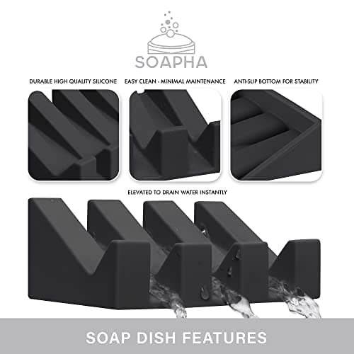 Silicone Soap Dish with Drainage - Soap Dishes for Bathroom, Shower, Kitchen, Travel – Self Draining Easy Cleaning Tray Holder Saver (Black) — view 4