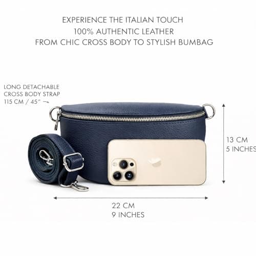 Woodland Leathers Cross Body Bag for Women Genuine Italian Leather Cross Over and Bumbags for ladies, Convertible Crossbody Sling Bag leather Belt Bag for Women with Adjustable Strap (Navy) — view 5