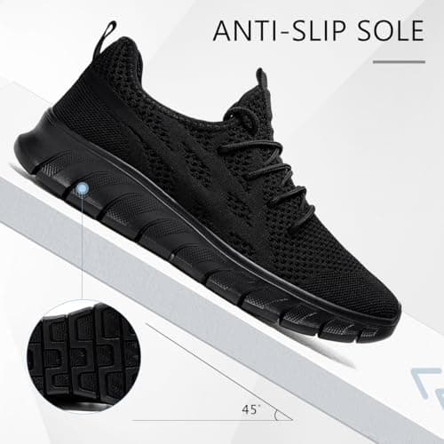 LANGFEUU Mens Trainers Breathable Lightweight Non-Slip Black UK Size 10 — view 4