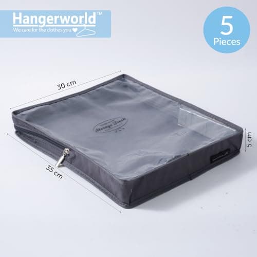 HANGERWORLD Pack of 5 Grey Breathable Cashmere Jumper Clothing Storage Pouch Bag with Clear Front — view 3