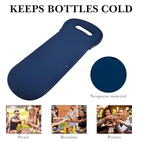 Linkidea Insulated Cooler Bag for Travel, Slim-Fit Insulated Wine Bottle Tote for Standard 750ml Bottles up to 3" Diameter, Picnic Beverage Holder (Blue) — view 2