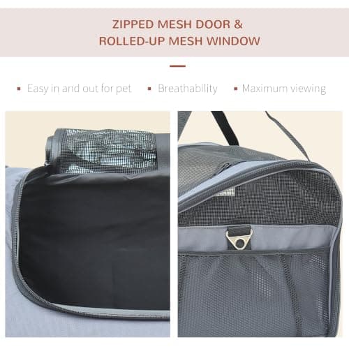 PawHut Soft Sided Pet Carrier Foldable Cat Carrier Dog Puppy Grey — view 6