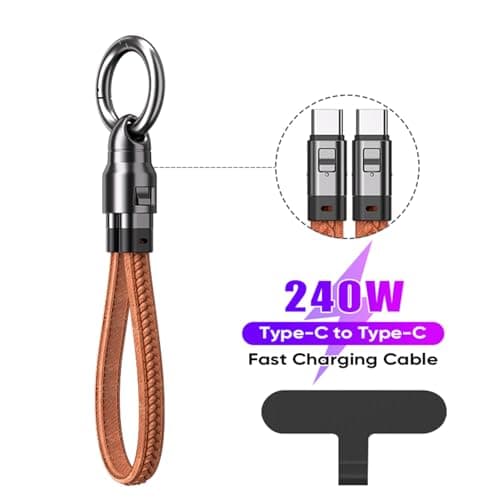 LICAEVEY Portable Keychain USB C Charging Cable 240W for Travel (Brown) — view 2