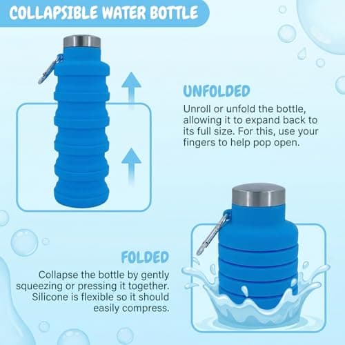XcnPer Collapsible Water Bottle 500ml, Flexible Silicone Travel Water Bottle, Foldable Leakproof Sports Bottle with Carabiner for Gym Hiking Camping Cycling — view 4
