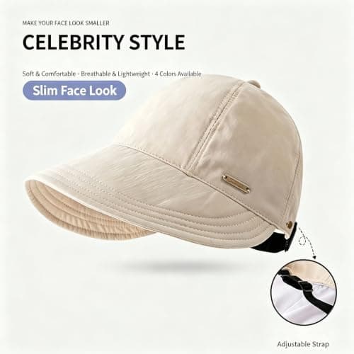Women's Wide Brim Sun Visor Hat, UPF 50+ UV Protection Cap for Ponytails, Adjustable Packable Breathable Sun Visor Hat for Travel Golf Beach Fishing Daily Wear，Beige — view 2