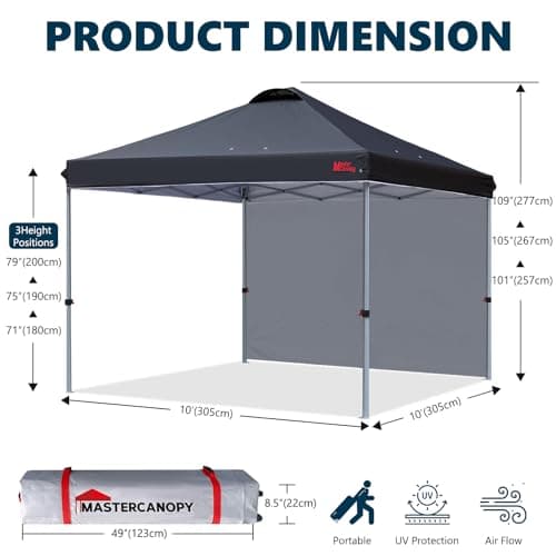 MASTERCANOPY Pop-up Gazebo Tent with 1 Sidewall (3x3M,Black) — view 5