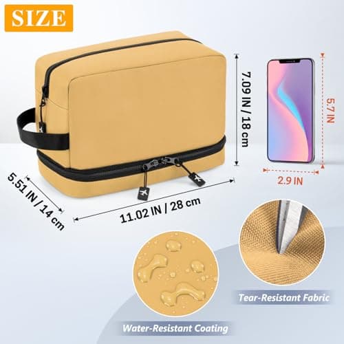GNEGNI LIFE Toiletry Bag for Men, Water-Resistant 600D Travel Wash Bag with 2 Layer Compartments, Toiletry Shaving Dopp Kit with Elastic Slots, Shower Cosmetic Bag for Travel Accessories (Khaki) — view 3