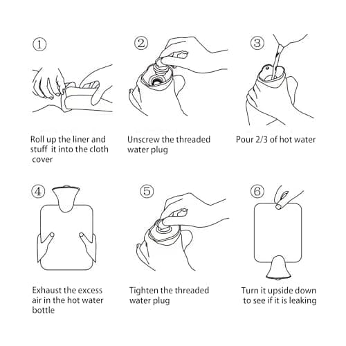 Miniature Hot Water Bottle with Cover, Small Hot Water Bag for Neck and Hand, Hand Feet Warmer, Warm and Comfortable,Washable Bottle Cover, Soft Plush Cover Removeable (Dark Gray, 500ML) (Pack of 2) — view 4