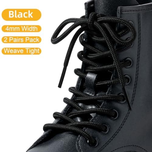 Handshop 2 Pairs Round Boots Shoe laces 4 mm Heavy Duty and Durable Hiking Work Boots Shoe Laces Black 160cm — view 2