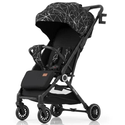 Lightweight Stroller, Baby Pushchair, Compact Travel Buggy, Up to 22kg, One Hand Foldable, Upgraded Wheels, Four Seasons Stroller, Foot Cover, Cabin Approved (Black Silver Net) — view 2