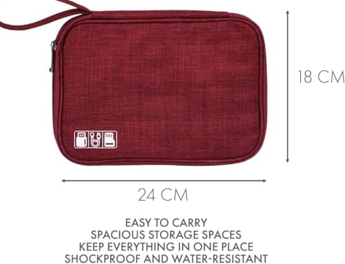 Woodland Cable Bag and Cable Organiser Bag is a Travel Essentials Electronics Travel Organizer for Chargers, Cables, USB Drive, SD Card, Power Bank and Hard Disk with Handle (Red, Small) — view 2