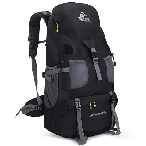 Bseash 50L Hiking Backpack, Water Resistant Lightweight Outdoor Sport Daypack Travel Bag for Camping Climbing Touring (Black - No Shoe Compartment)