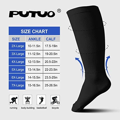 Plus Size Compression Sock For Men: Women Graduated Compression Stockings for Support Flight Travel Running Pregnancy Sports Edema Nurses Seniors Athletic Socks 20-30 mmHg Black 4XL 1Pairs — view 2