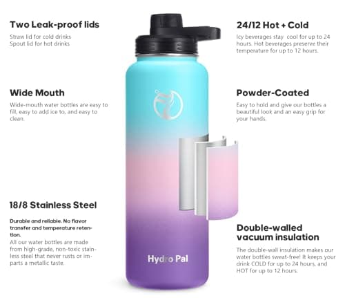 HydroPal Vacuum Insulated 500ml Stainless Steel Water Bottle with Dual Lids — view 2