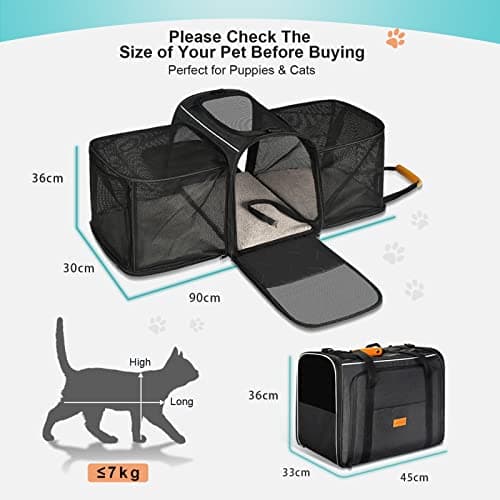 Morpilot Cat Carrier Expandable - Airline Approved, Top Opening Portable Dog Bag with Breathable Mesh/Removable Mat, Adjustable Shoulder Strap & Bowl, M, Grey (Max 7kg) — view 2