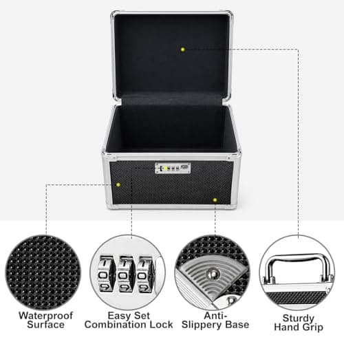 BLUE BAZAAR Aluminum Alloy Password Lock Storage Box – 25.8x18x20.3cm Large Capacity Tool Box with 3-Digit Combination Lock, Safe Document & Jewelry Case with Inner Lining – Metal Lockbox Aluminium — view 3