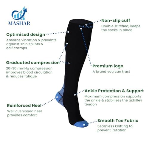 MASHAR Compression Socks for Men & Women – 20-30 mmhg Graduated Support Stockings for Travel, Flight, Running, Nurses, Pregnancy, Maternity, Sports, Calf & Ankle Circulation (Blue, L/XL) — view 4