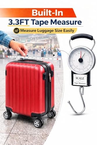 Luggage Scale With Tape Measure 1m Tape Measure Portable Analog Hanging Baggage Scale For Travel Airline Weight Capacity 34kg Heavy Duty Suitcase Weight Scale Up To Travel Bag Weight Checker With Hook — view 4