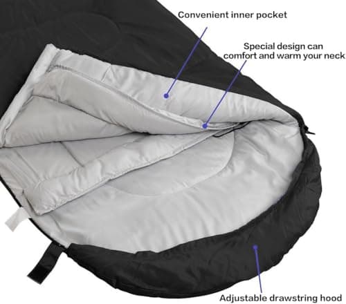 3-Season Sleeping Bag for Adults, Ultralight & Waterproof Backpacking Sleeping Bag with Compression Sack, Warm Cold Weather Camping Bag for Hiking, Outdoor Travel (Black) — view 5