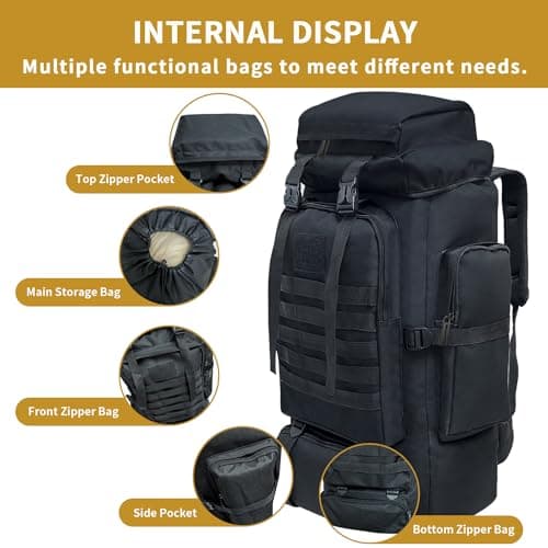 Vaupan Hiking Backpack, 80L Camping Backpack, Waterproof Large Outdoor Sport Travel Daypack Molle Rucksack for Men Women (Black) — view 6