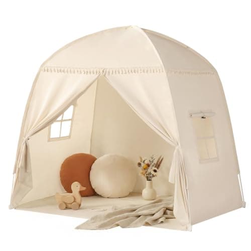 Kids Bed Tent Indoor: Children's Play Tents Large -Canopy Bed Toddler Double Single for Boys & Girls - Baby Floor Playhouse Inside Sleeping for Playroom Gift Toys (Cream)