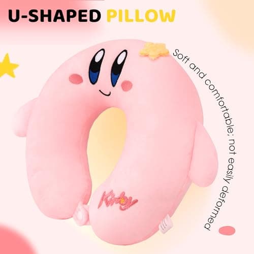 Roffatide Kirby U Shaped Neck Pillow Travel Accessories for Adults and Girls Stress Relief Airplane Home Car Seat Office for Sleeping Rest Christmas Winter Gift — view 5
