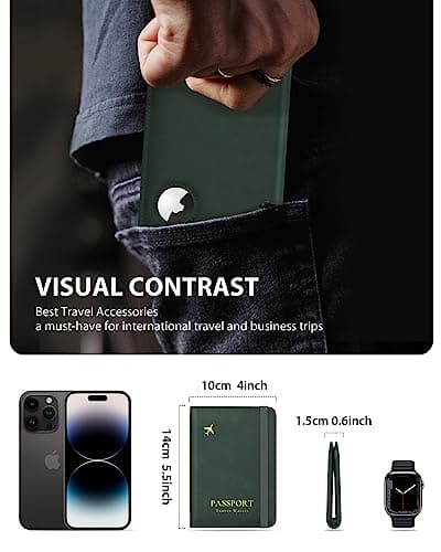 Passport Holder Airtag Wallet Stouchi UK Passport Cover with RFID Blocking Protector PU Leather Travel Wallet Organiser Document Holder for Men&Women Passport,Business Cards,Boarding Passe(Deep Green) — view 5