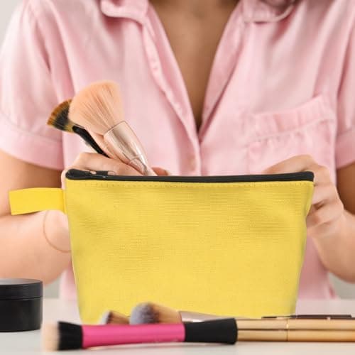 sourcing map Canvas Makeup Bags, 10pcs Travel Cosmetic Bags Bulk, Multipurpose Plain Toiletry Zipper Pouches Blank DIY Craft Bags Pencil Bag for Women Teens, Beige(7.5 x 5 x 1.8inch) — view 6