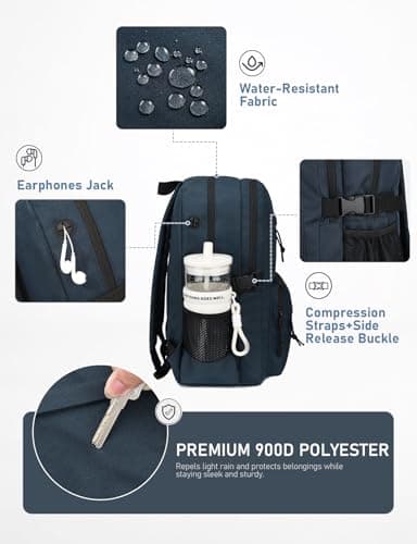 Kasgo 20L School Backpack with 2-Compartment for Teens & Adults, Navy Blue — view 5
