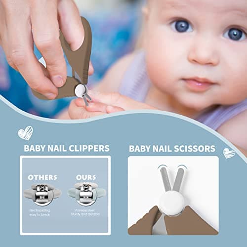Baby 7 in 1 Grooming Set, Nail Scissors, Nail File, Tweezers, Natural Wood Hair Comb, Storage Basket for Children and Newborns in Beautiful Gift Box. — view 4