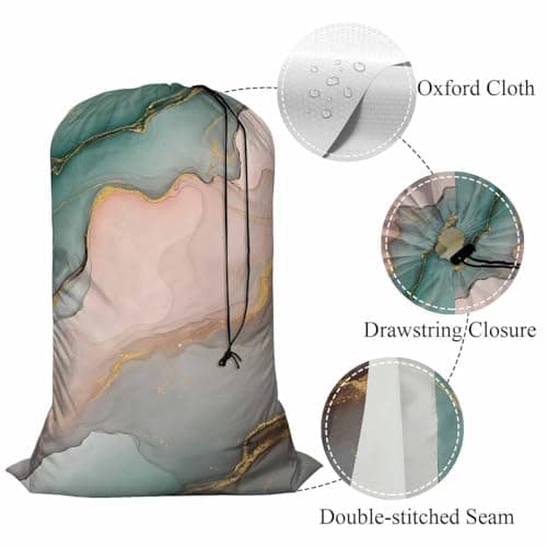 Swono Gold Abstract Marble Laundry Bag with Drawstring Straps, Heavy Duty Extra Large Laundry Bags for Laundromat and Household, Alcohol Ink Splash Liquid Washable Dirty Clothes Organizer, Easy Fits — view 4