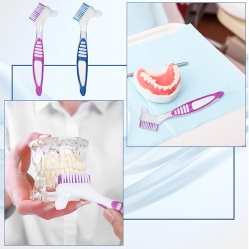 2 PCS Denture Brush, Retainer Brush Denture Toothbrush with Rubber Anti-Slip Handle, False Teeth Care with Carrying Case, Denture Brushes for Cleaning False Teeth Maintenance — view 5