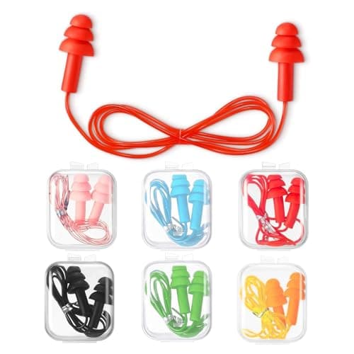 6 Pairs Corded Earplugs Silicone Earplugs, Noise Cancelling Waterproof Ear Plugs Swimming for Kids Adult Ear Protectors, Reusable earplugs for Sleeping, Work, Studying, Travel, Shooting Range and More
