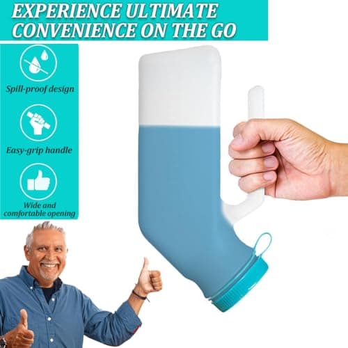 2 Pack Urinals for Men Glow in The Dark Lid - 32oz/1000mL Thick Plastic Mens Bedpan Bottle with Screw-on Lid - Spill Proof Urinary Chamber - Measuring Scale - Male Portable Travel Pee Bottles — view 4