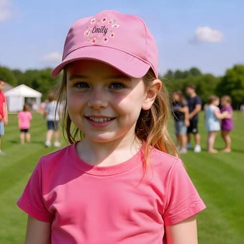Purple Print House Personalised Girls Baseball Cap Floral Custom Name Holiday Hat Travel Summer Toddler Daughter Niece Gift, One Size, Light Blue — view 2
