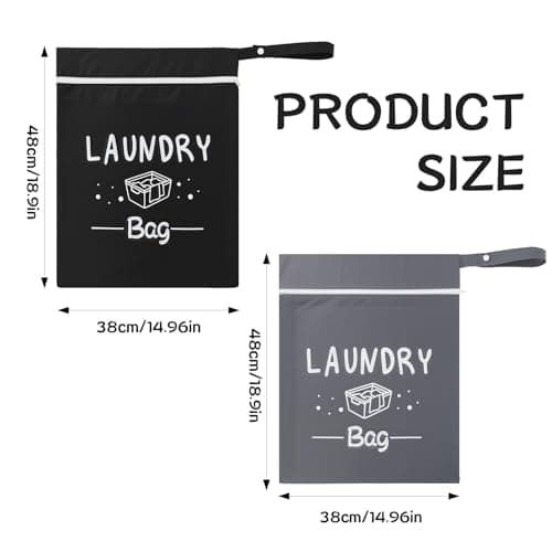 saerryor 2 Pcs Portable Travel Laundry Bag with Zipper, Black Gray — view 2