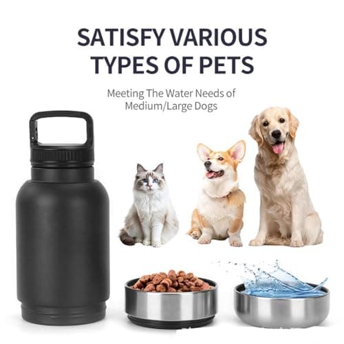 lopituwe Insulated Portable Dog Water Bottle with 2 Food Container 3 in 1 Stainless Steel Pet Drinking Bottle 32oz Multifunctional Dog Travel Water Bowl For Outdoor, Travel, Walking, Hiking(Black) — view 3