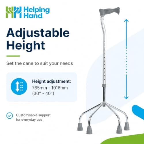 The Helping Hand Aluminium Height Adjustable Quad Cane Walking Stick — view 3