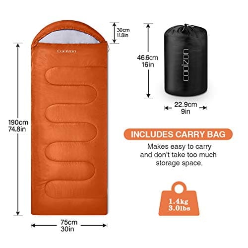 Coolzon Outdoor Sleeping Bag for Camping, for 3-4 Seasons, Adult Blanket, Small Packed Size, Ultralight Carry Bag, Soft, Thick and Warm, for Outdoor Camping, Travel, Hiking, Orange — view 2