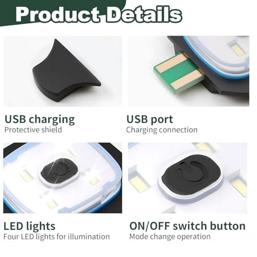 livager 4Pcs USB Rechargeable Light for LED Beanie Hat Strong Medium and Weak 3 Brightness Modes Hands-Free Flashlight for Men Dad Father Outdoor Work Camping Fishing Walking Night Running Black — view 3