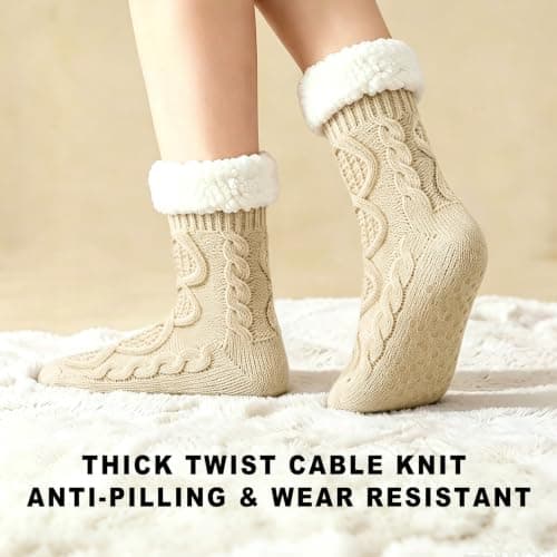 Womens Fleece Lined Slipper Socks, Non Slip Grips Warm Fluffy House Socks — view 2