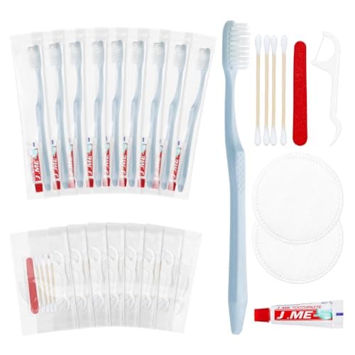 LLHQAMT Disposable Travel Toothbrush, Light Blue Toothbrush and Toothpaste with Hotel Vanity Kit, Individually Packaged, Suitable for Hotel, Home, Camping and Travelling (20-Pack)