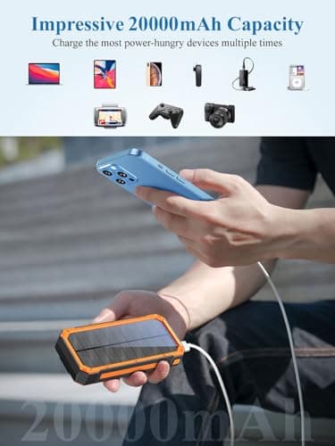 Solar Charger Power Bank 20000mAh, Portable Solar Panel Charger with Bright LEDs & 4 USB Outputs, Quick Charging Solar Phone Charger Battery Pack for Smartphone Tablets Camping Outdoor (Black) — view 2